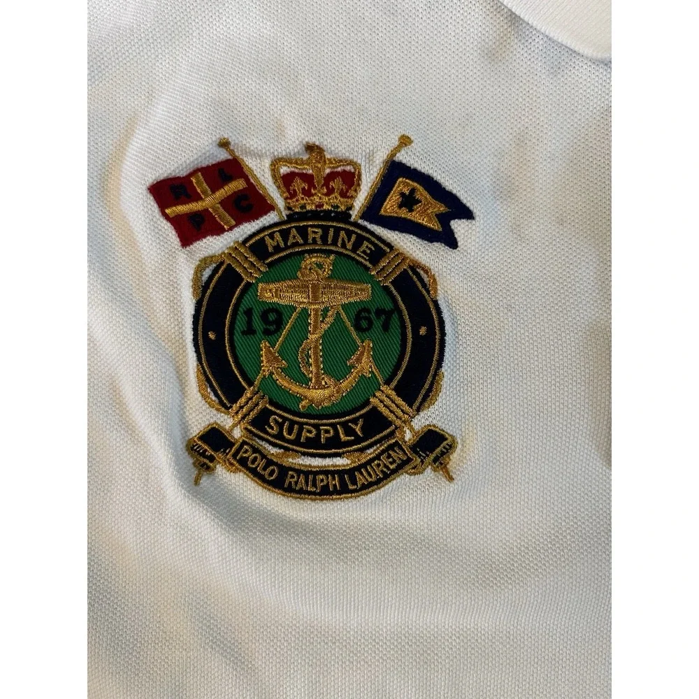 Men's Polo Ralph Lauren Shirt Big Pony Marine Supply 1967 Crest White Sz XL C21